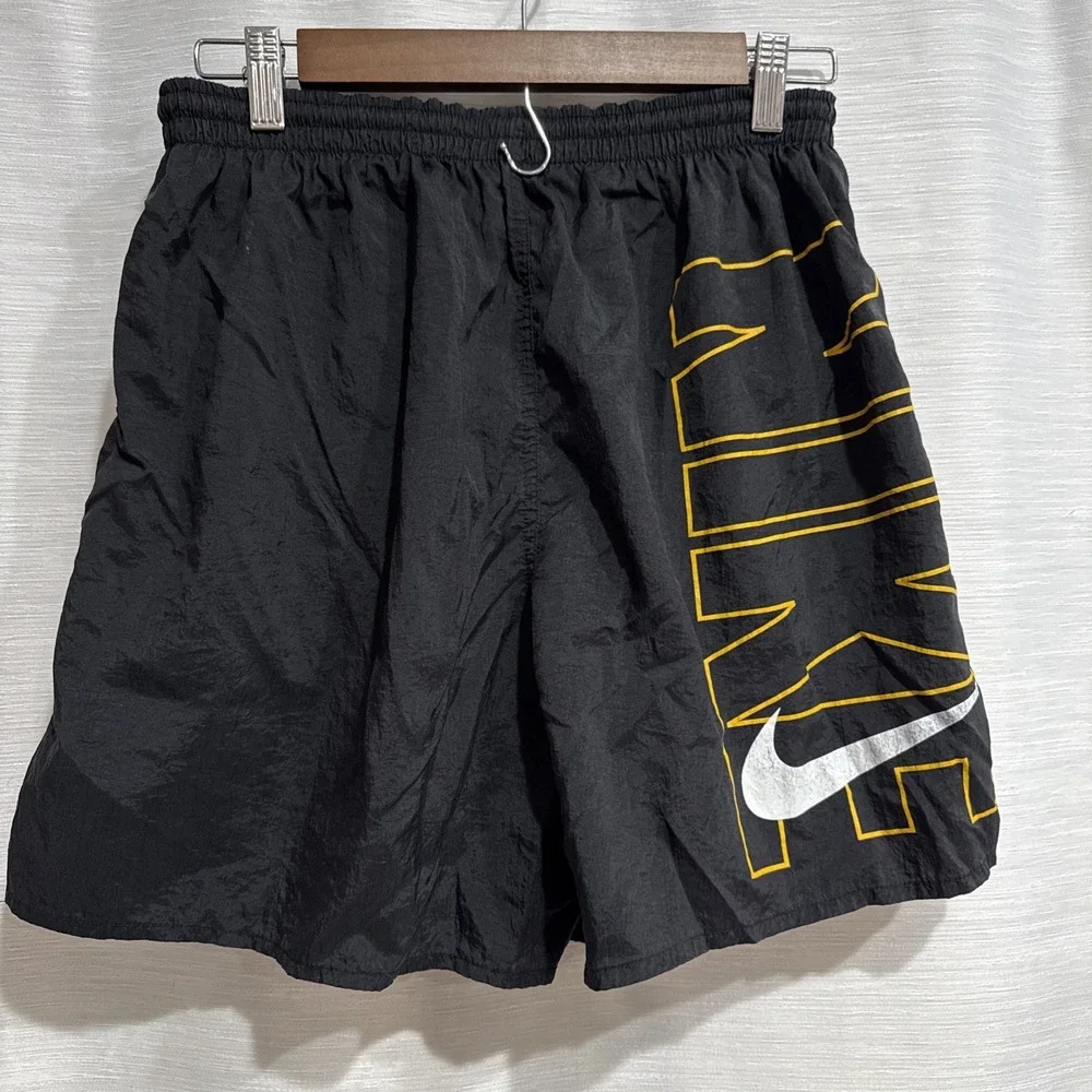 Rare Vintage NIKE Block Letters Spell Out Swoosh Swimming Trunks Shorts 90s SZ L